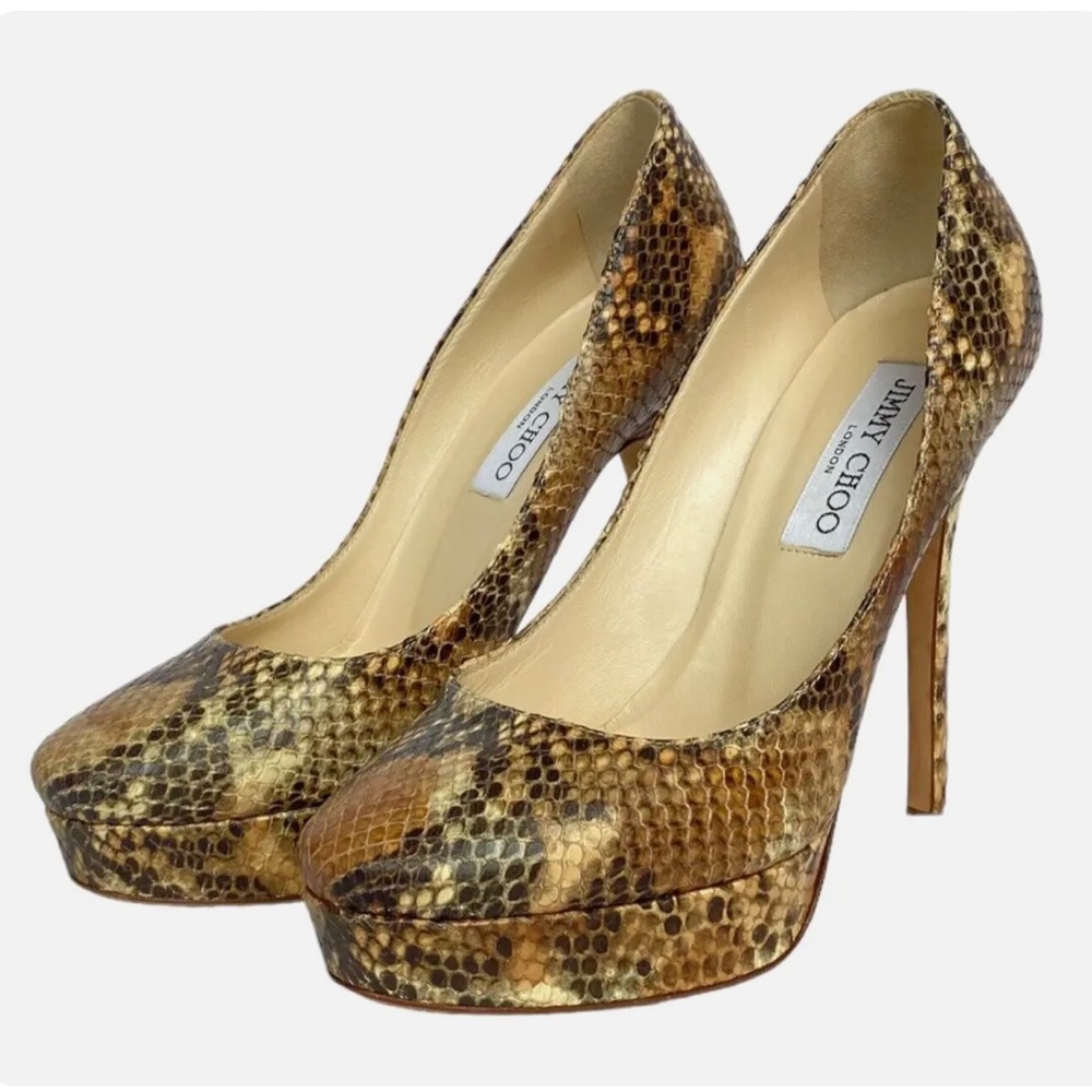 Jimmy Choo Python Embossed Platform Heels, Brown/… - image 2